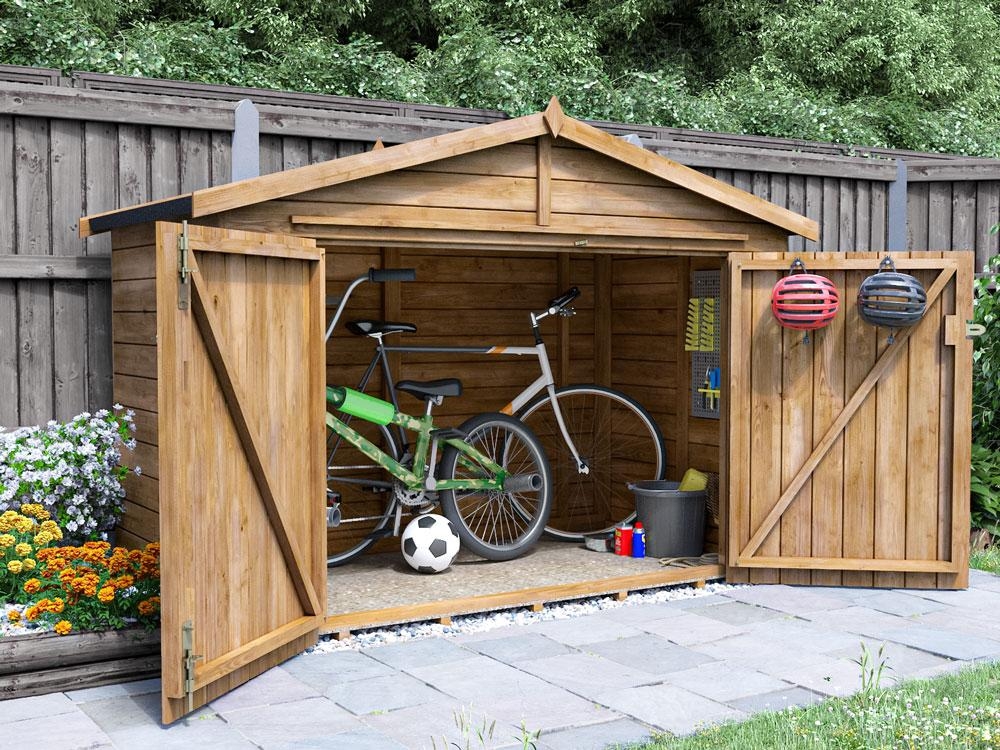 Small Garden Bike Shed and Lawn Mower Storage Wooden Ariane Dunster House Closed Door