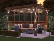 Wooden Pergola 3 x 3 heavy duty posts with glazed walls dunster house leviathan night
