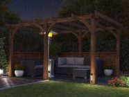 Wooden 4 x 3 Garden Pergola with half height walls, heavy duty structure NIGHT
