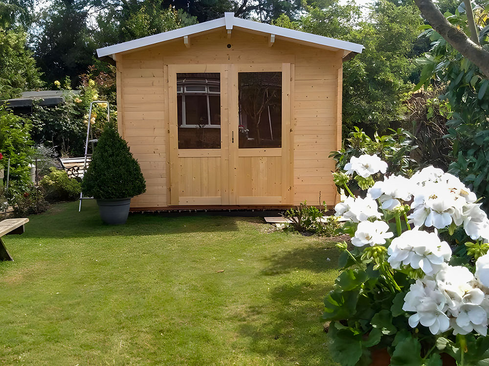 Long Narrow Garden Log Cabin For Garden 3, x 8m Timber Building Avon Dunster House Customer Image