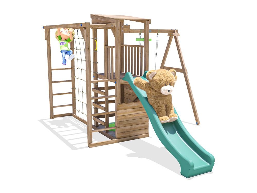 Dunster house climbing frame with single swing and slide