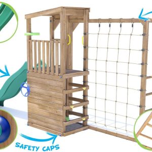 Heavy duty climbing frame with monkey bars and cargo net