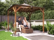 Erin Wooden Gazebo With Seating Area Dunster House 2.5 x 2.5 and People