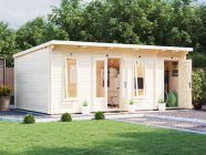 EvilAmy 6m x 3.5m Multi Room Garden Log Cabin with Attached Storage Shed