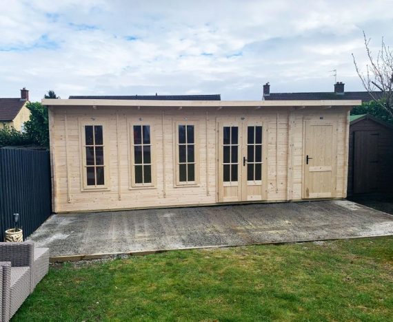 Large Log cabin With Side Shed Attached for sale Dunster House Customer Image