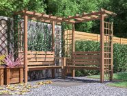 Gerlinde corner garden arbour with seat and trellis by Dunster house