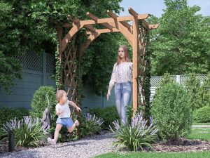 Pergola Archway Walkthrough GArden Arbour Wooden Pressure Treated Jasmine Dunster House With People