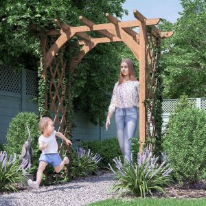 Pergola Archway Walkthrough GArden Arbour Wooden Pressure Treated Jasmine Dunster House With People
