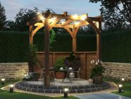 Wooden Pergola With Half Panels Wooden Dunster House Night scene