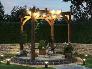 Open Wooden Pergola For Outdoors and Patio Furniture Dunster House Night