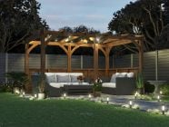 Wooden 4 x 3 Garden Pergola with half height walls, heavy duty structure NIGHT