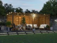 Heavy Duty Enclosed wooden Pergola night time scene