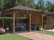 Leviathan Wooden Gazebo with side shed door open