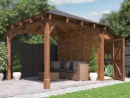 Leviathan Wooden Gazebo with side shed door open