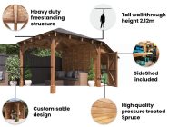 Leviathan Wooden Gazebo with side shed door open Spider Image