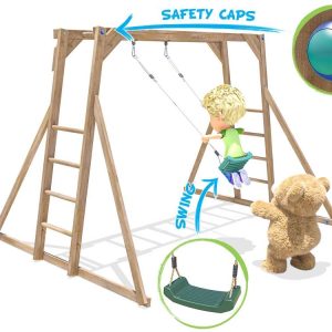 wood Monkey bars with single swing for kids