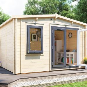 Rhine warmalog fully insulated log cabin Grey uPVC