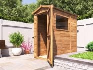 Small Wooden Garden shed for sale Pressure treated Shedrick Dunster house Open Door