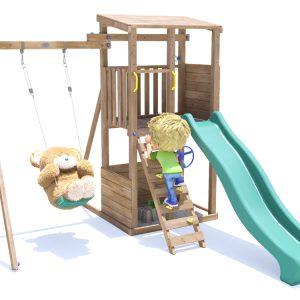 Squirrelfort single swing climbing frame with slide and climbing wall
