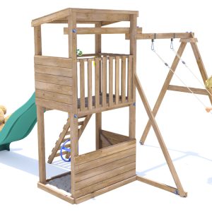 Single childrens swing set for garden with plastic durable slide