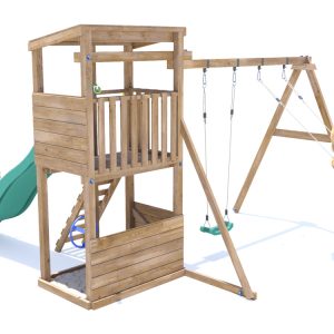 Climbing frame with 2 swings 1 slide timber squirrellfort