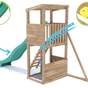 climbing frame tower and slide set for smaller gardens