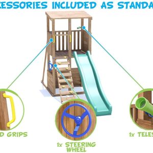 Standalone climbing play tower with slide for children and accessories
