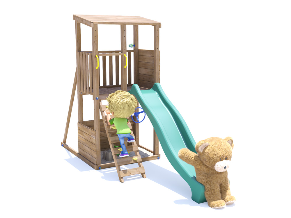 Standalone climbing play tower with slide for children