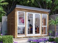 Titania 3.5m x 2.5m Pressure Treated Wooden Garden Office White uPVC