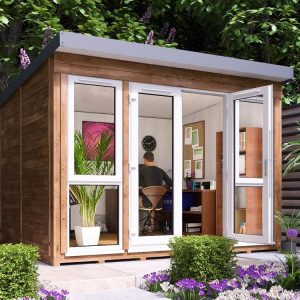 Titania 3.5m x 2.5m Pressure Treated Wooden Garden Office White uPVC