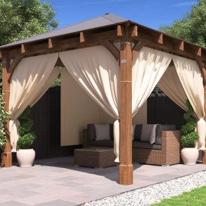 Leviathan 3m x 3m Wooden Gazebo with Curtains