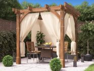 Wooden Pergola with curtains Drawn by Dunster House