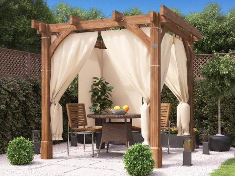 Leviathan Wooden Pergola With Curtains