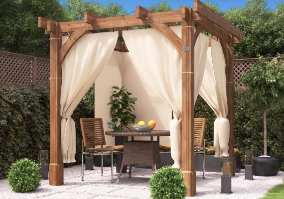 Leviathan Wooden Pergola With Curtains