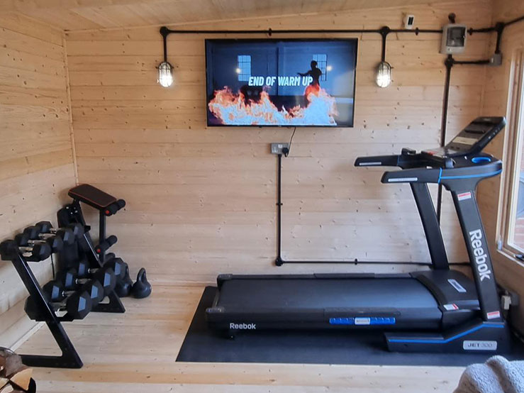 log cabin as a gym inside