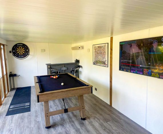 Large Garden Office with insulated walls perfect for working from home Dunster House Customer Image Pool table