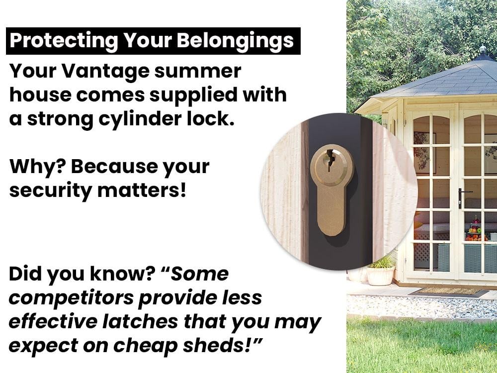 Traditional Summerhouse Hexagonal Shape Wooden Dunster House Vantage Secure Locking