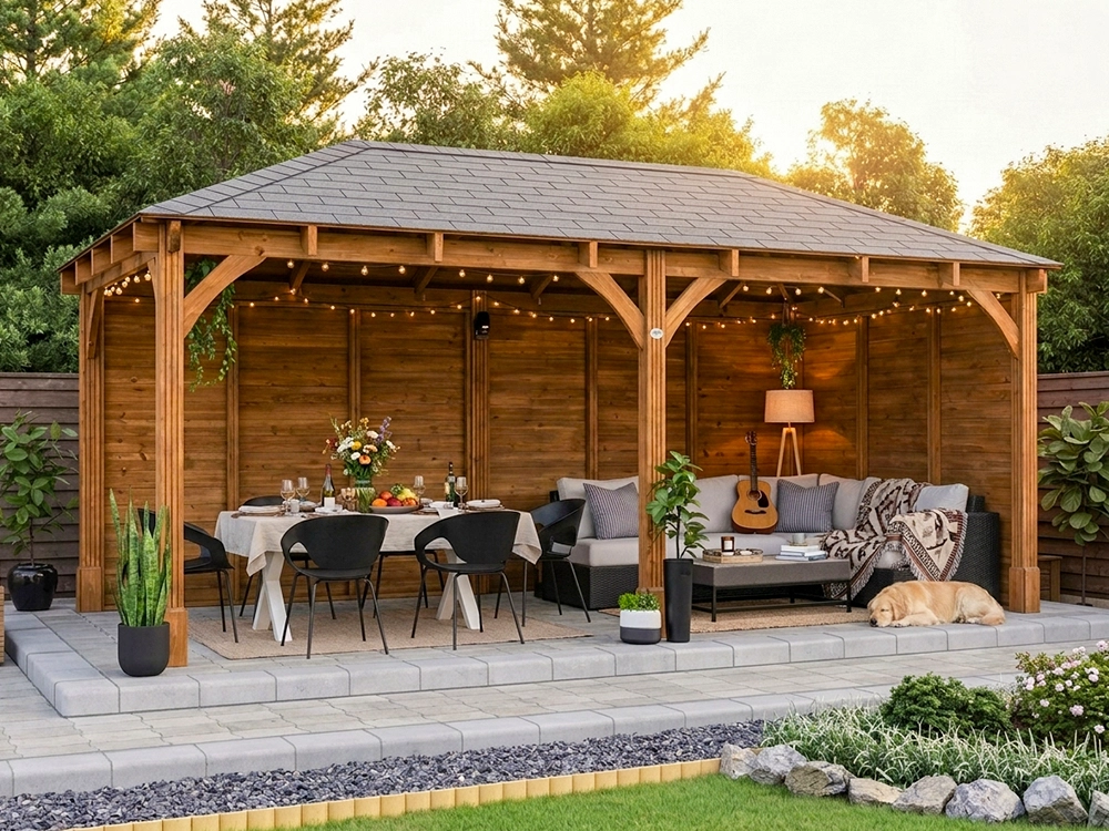 6 x 3 Gazebo with solid panels eve