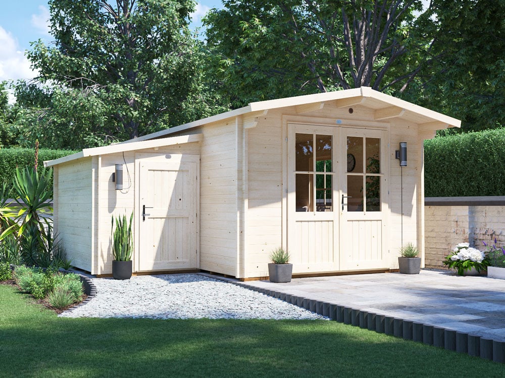 Avon Log Cabin With Shed 4.5m x 5m Grey uPVC