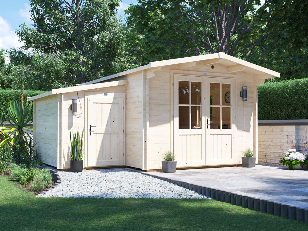 Avon Log Cabin With Shed 4.5m x 4m White uPVC