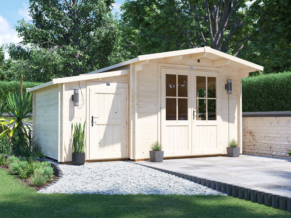Avon Log Cabin With Side Shed 4.5m x 3m Grey uPVC
