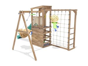 Dunster house climbing frame with single swing and slide