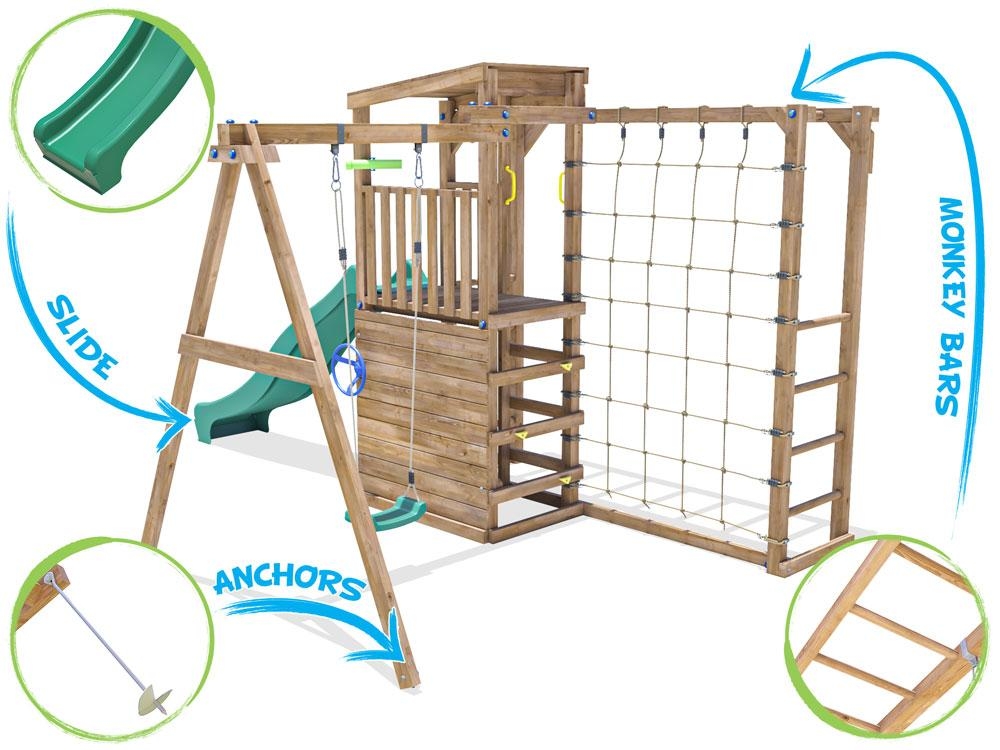 Wooden Climbing Frame Swing Set Slide Monkey Bars Childrens Outdoor Play Tower Fort