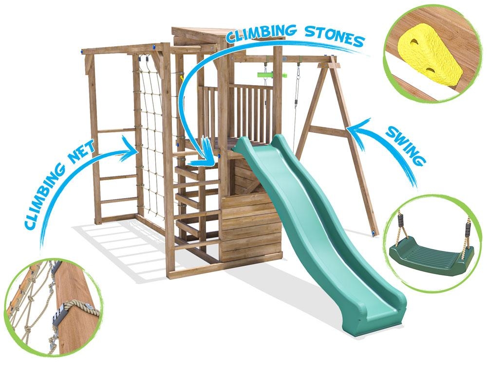 Wooden Climbing Frame Swing Set Slide Monkey Bars Childrens Outdoor Play Tower Fort