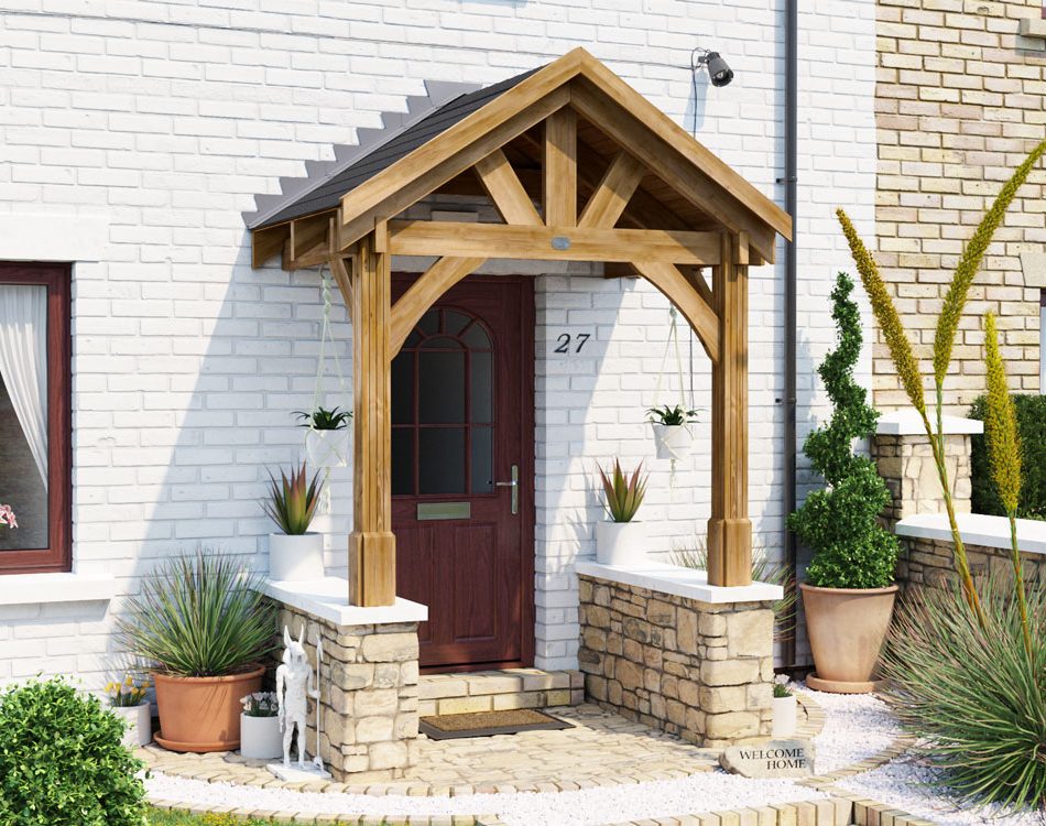 thunderdam wooden porch 2m x 1.5m 2 post half on house