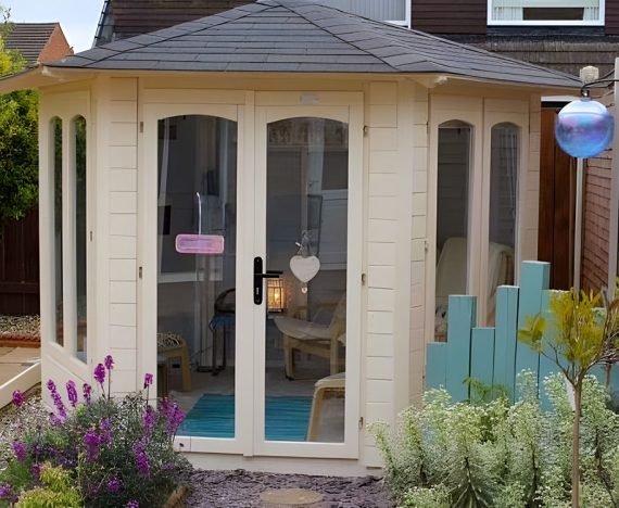 Modern Summerhouse for garden Hexagonal Dunster House Vantage Customer Image 5