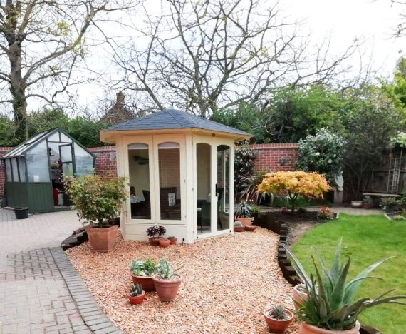 Modern Summerhouse for garden Hexagonal Dunster House Vantage Customer Image