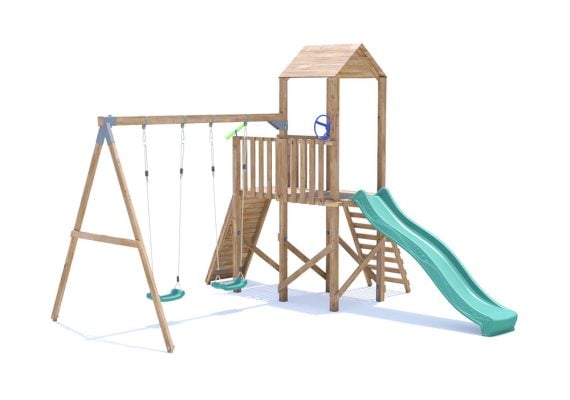 FrontierFort Climbing Frame with Double Swing, HIGH Platform & Slide