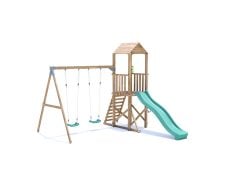 BalconyFort Wooden double swing set with slide