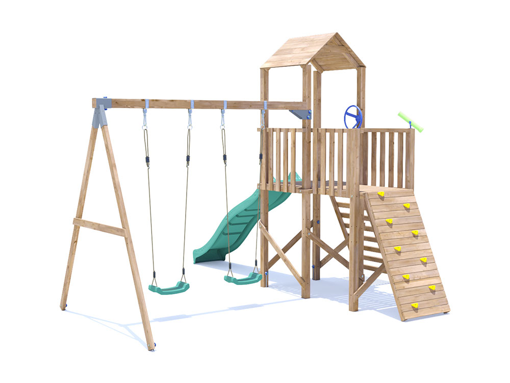 FrontierFort Climbing Frame Double Swing and Slide | Dunster House